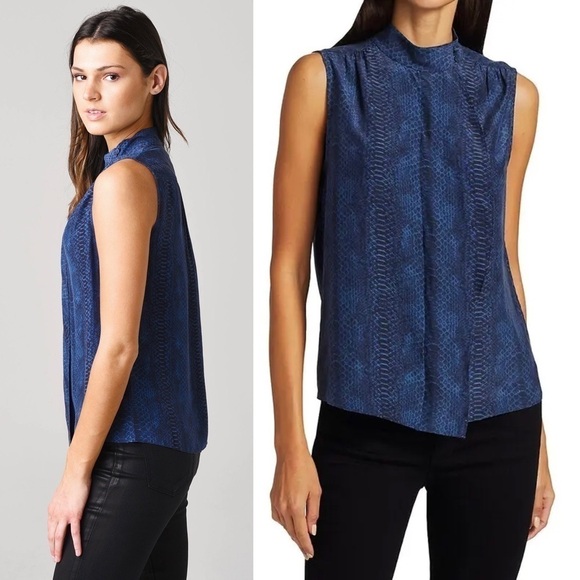 NWT FRAME Silk Snake Print High Neck Draped Cravat Collar Sleeveless Blouse XL - Picture 6 of 10